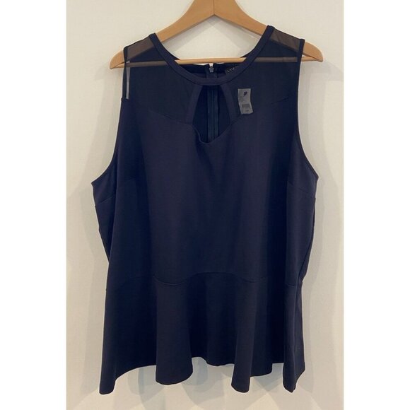 NWT Lane Bryant Blouse Sleeveless Sheer Peplum Navy Blue Size 26 28 New - Picture 1 of 5